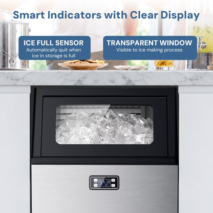 265 Lbs freestanding commercial ice maker by Kismile in stainless steel with transparent window on Tampa Home & Garden Store