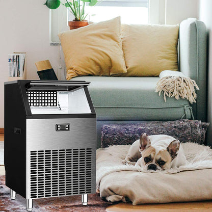 Commercial Ice Maker, Freestanding Square Ice Cube Maker 265lbs/24h, 55lbs Storage Bin, Full Heavy Duty Stainless Steel Construction