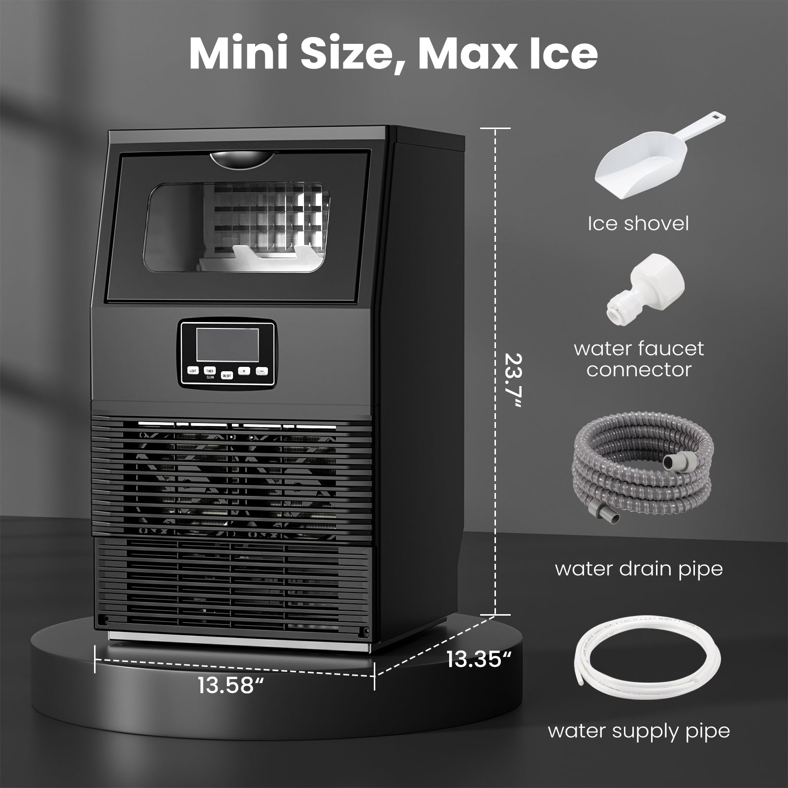 Commercial ice maker by Kismile, black, 80 Lbs/day, includes ice shovel and faucet connector on Tampa Home & Garden Store