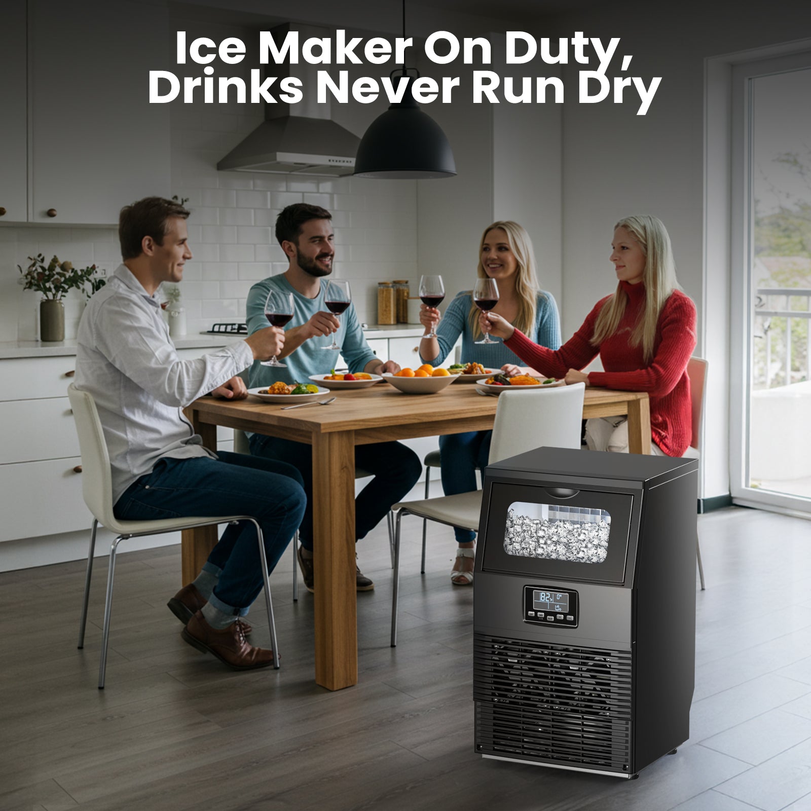 Kismile commercial ice maker 80 Lbs/Day in black finish with digital display and ice bin on Tampa Home & Garden Store
