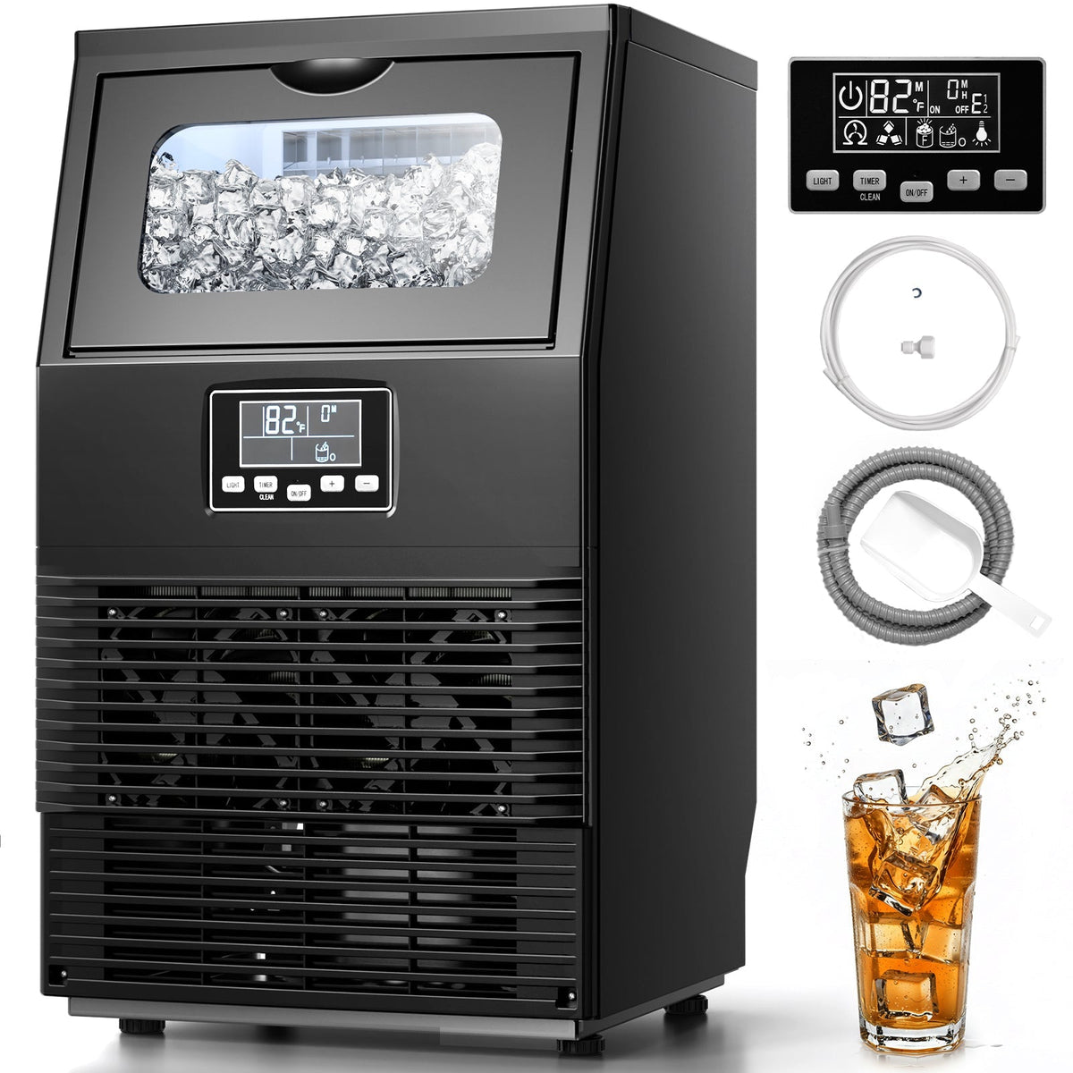 Kismile commercial ice maker 80 Lbs per Day, black unit with control panel and hoses on Tampa Home & Garden Store