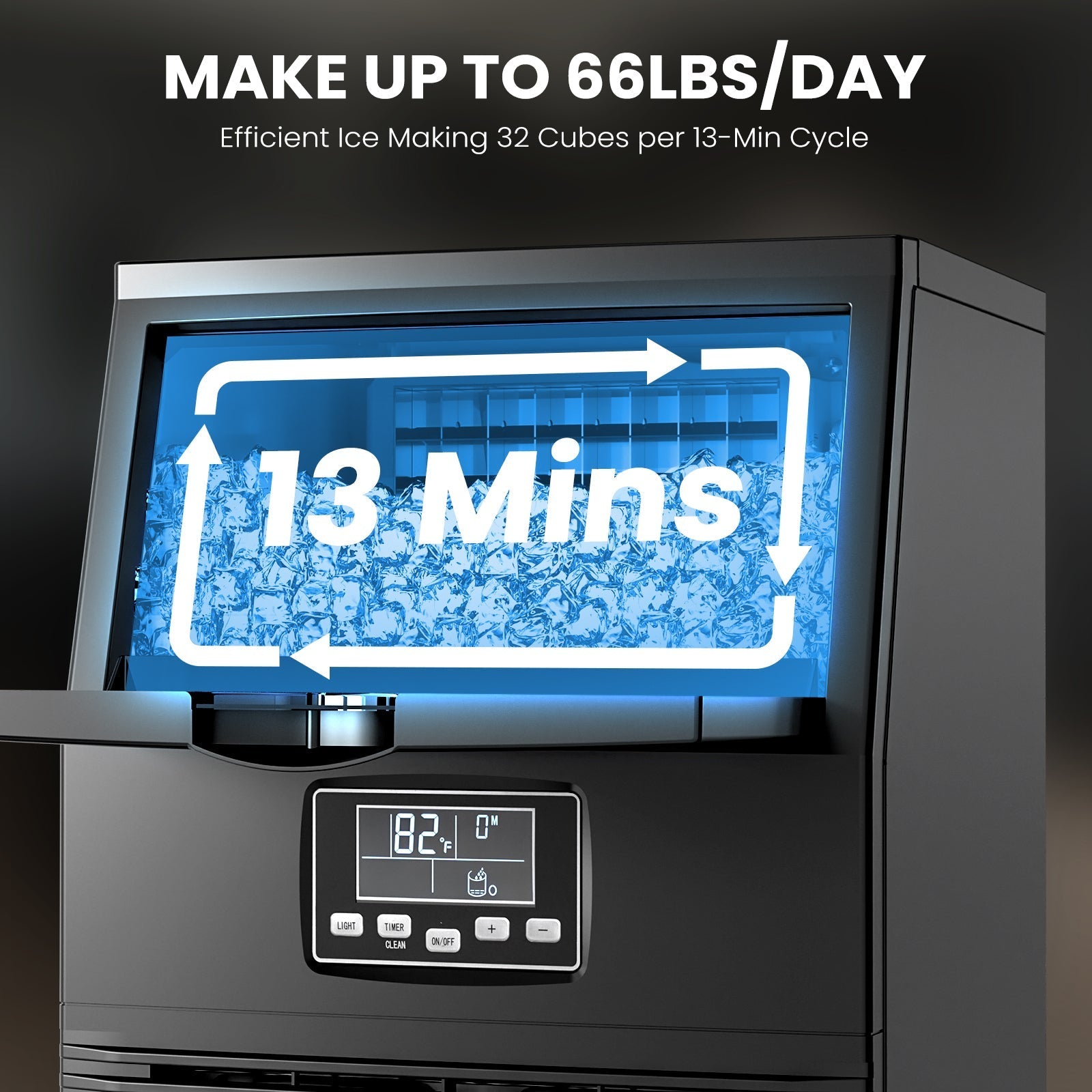 Ice maker Kismile, black stainless unit with blue illuminated ice bin and 13-minute cycle on Tampa Home & Garden Store
