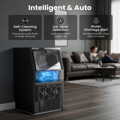 Kismile commercial ice maker, black floor-standing unit with transparent ice bin, 80 lbs/day on Tampa Home & Garden Store