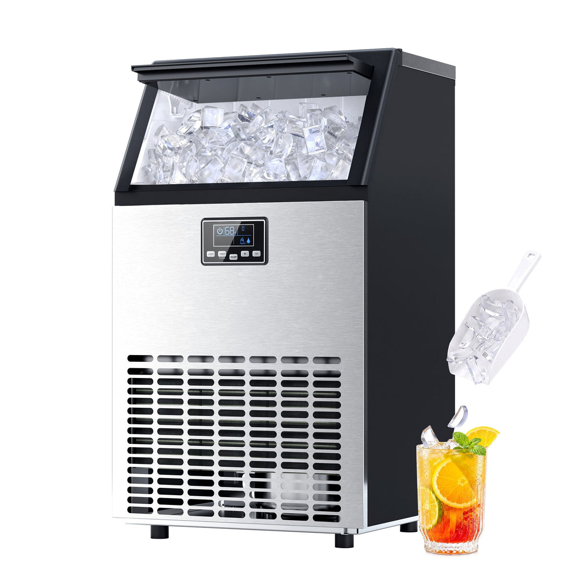 Kismile commercial ice maker Moon Ice, stainless steel, 100 Lbs/24h, digital control on Tampa Home & Garden Store