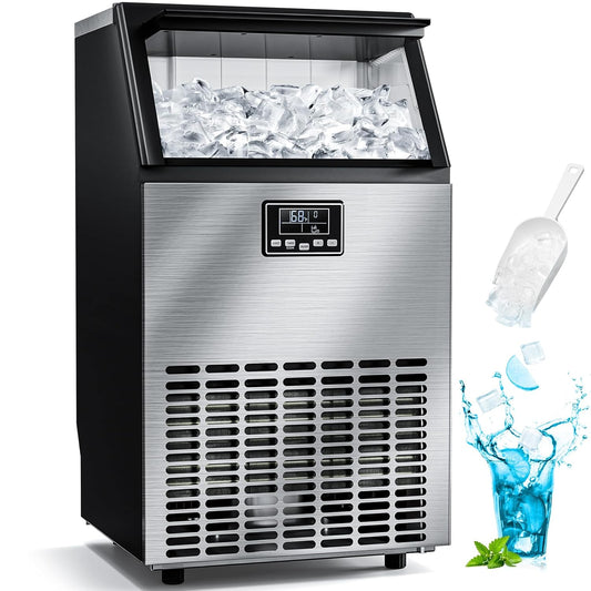 Máquina comercial para fabricar hielo, 100 lb/24 h, con forma de luna y capacidad de almacenamiento de 28 lb 