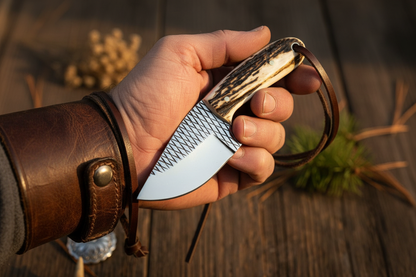 Cowboy belt knife from Frontier Cowboy Gear with antler handle, 5.2in rasp blade, leather sheath on Tampa Home & Garden Store
