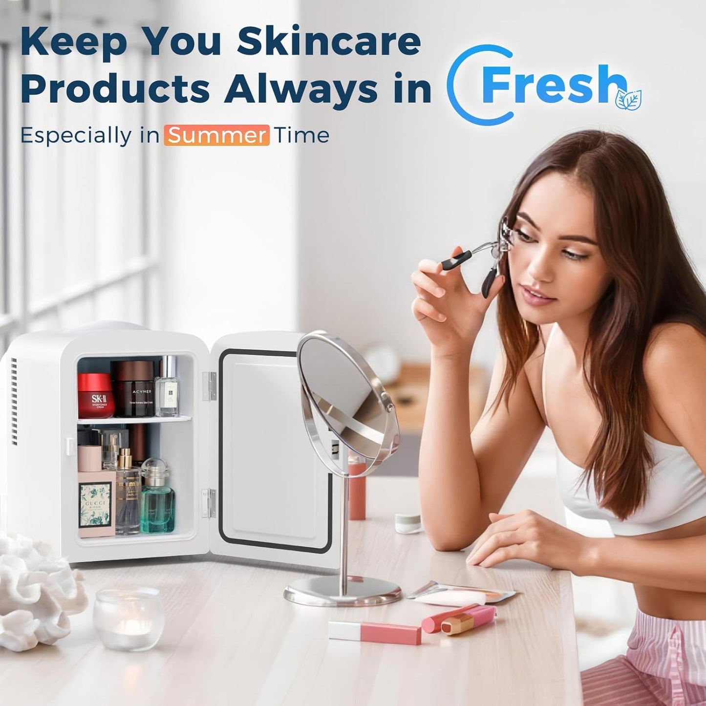 Réfrigérateur compact, mini-frigo portable, soins de la peau, capacité 4 L/6 canettes F3404 