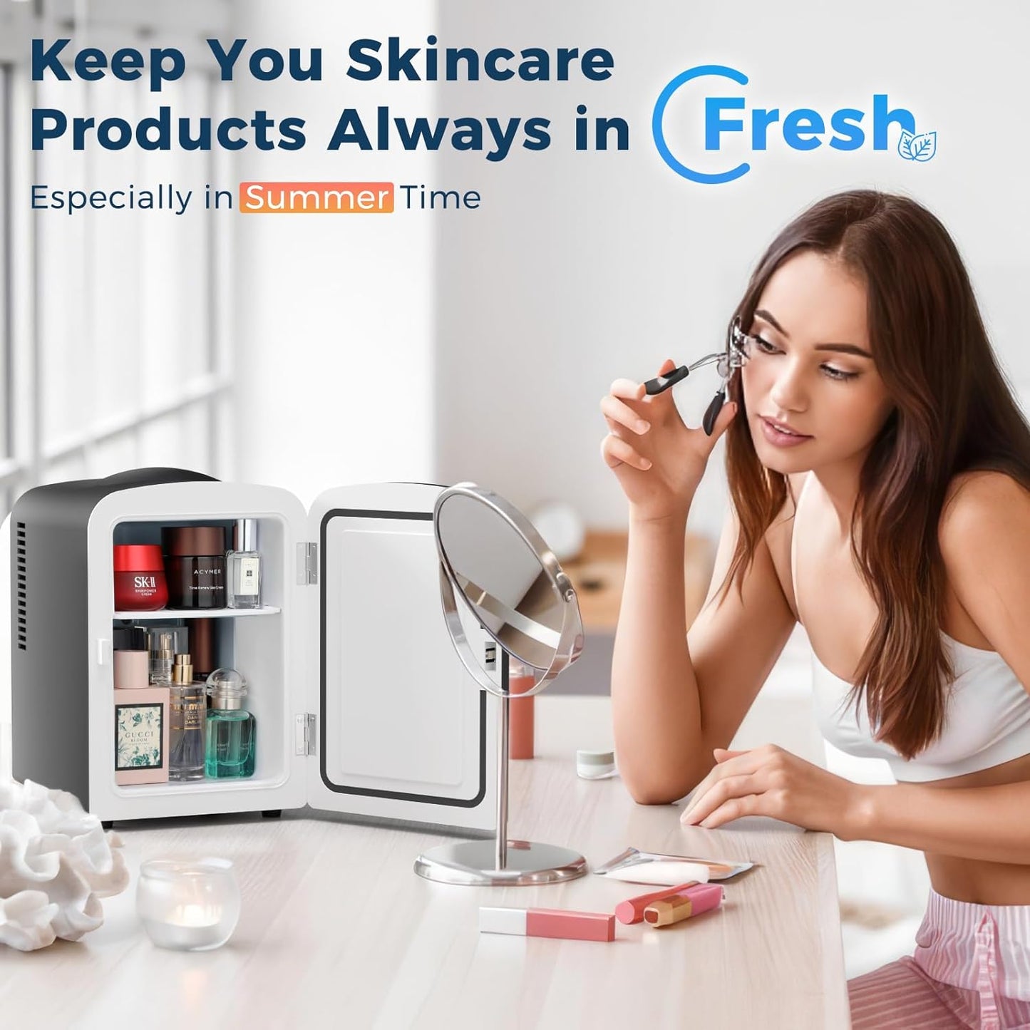 Réfrigérateur compact, mini-frigo portable, soins de la peau, capacité 4 L/6 canettes F3404 