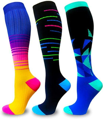 Stevvex athletic compression socks ST12240AYL,three yellow gradient neon stripes blue geometric on Tampa Home & Garden Store