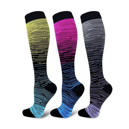 Stevvex compression athletic socks three-pack, knee-high gradient colorways for sports ST12240AYL on Tampa Home & Garden Store