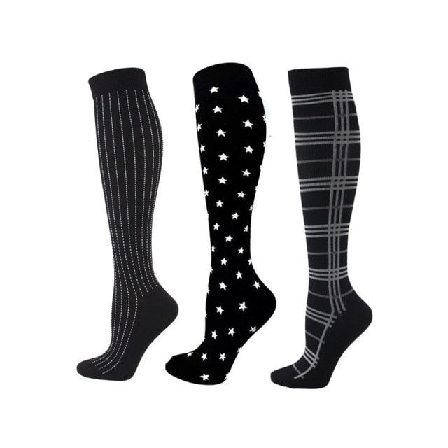 Stevvex athletic compression knee-high socks set of 3: pinstripe, star print, plaid on Tampa Home & Garden Store