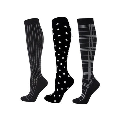 Stevvex athletic compression knee-high socks set of 3: pinstripe, star print, plaid on Tampa Home & Garden Store