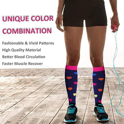Stevvex athletic compression socks with heart print, navy with pink cuff knee-high running on Tampa Home & Garden Store