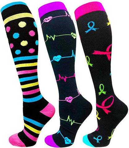 Athletic compression socks 3-pack Stevvex with neon striped, heartbeat, and ribbon patterns on Tampa Home & Garden Store