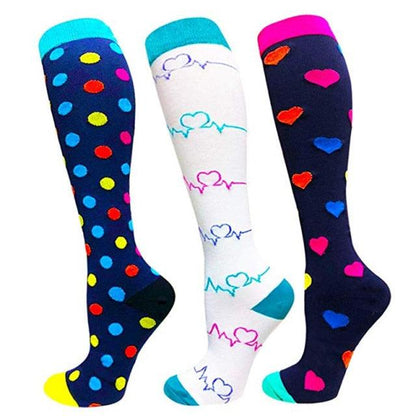 Stevvex compression athletic socks knee-high three-pack with polka dot and heart patterns on Tampa Home & Garden Store