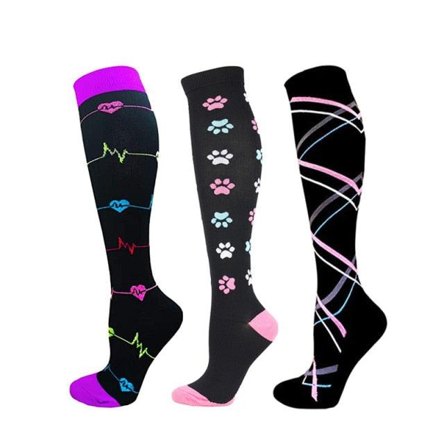 Stevvex compression athletic knee-high socks set of three with paw prints on black on Tampa Home & Garden Store