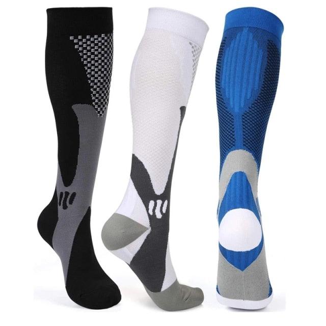 Stevvex compression athletic socks knee-high breathable graduated design black white blue 3-pack on Tampa Home & Garden Store