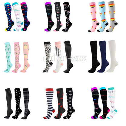Stevvex athletic knee-high compression socks collection in colorful patterns for men and women on Tampa Home & Garden Store