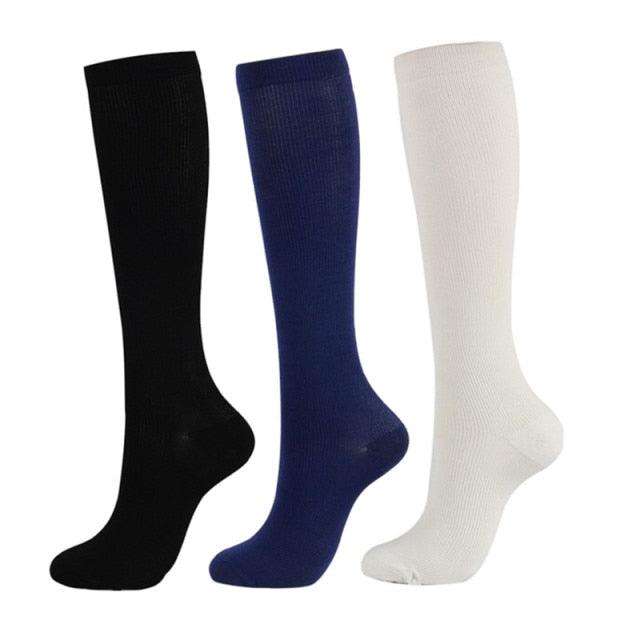 Stevvex athletic compression socks set of 3 knee-high in black blue white on Tampa Home & Garden Store