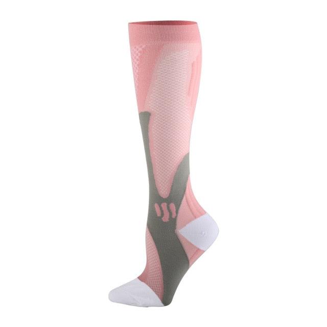 Stevvex knee-high compression sock pink with gray panels and white toe/heel on Tampa Home & Garden Store
