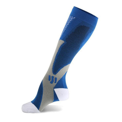 Knee compression sock Stevvex blue nylon with gray heel and white toe on Tampa Home & Garden Store