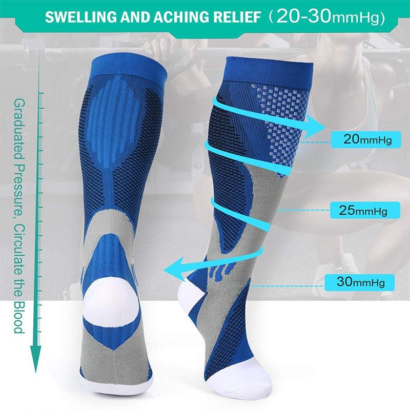 Stevvex nylon knee socks compression pair blue/gray, 20-30mmHg, edema relief sport on Tampa Home & Garden Store