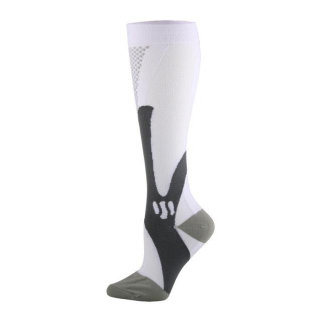 Stevvex knee compression sock white with black skeletal pattern 20-30mmHg breathable nylon on Tampa Home & Garden Store