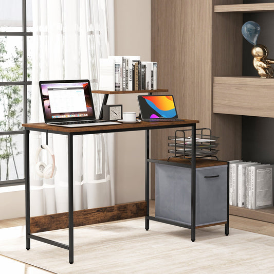 Computer Desk with Reversible Storage Drawer and Moveable Shelf-Brown - Tampa Home & Garden Store