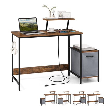 Escritorio para computadora con cajón de almacenamiento reversible y estante móvil - Marrón