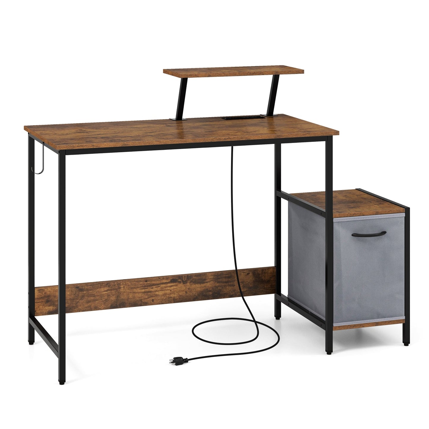 Escritorio para computadora con cajón de almacenamiento reversible y estante móvil - Marrón