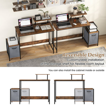 Escritorio para computadora con cajón de almacenamiento reversible y estante móvil - Marrón