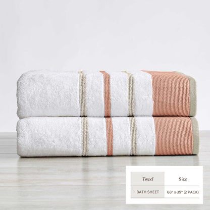 Soft Cotton Bath Towel Set and Stripe Detail