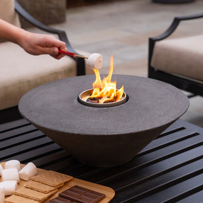 Concrete cone fire pit City Bonfires, dark gray stone, marshmallow roasting over flame on Tampa Home & Garden Store