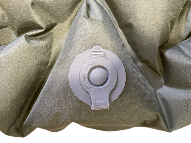Sleeping Pad and Pillow by River Country Gear with inflation valve on olive-green fabric on Tampa Home & Garden Store