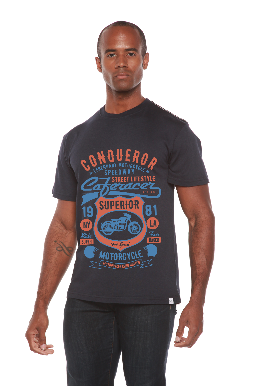 Conqueror Speedway bamboo viscose organic cotton tee navy with design by Spun Bamboo on Tampa Home & Garden Store