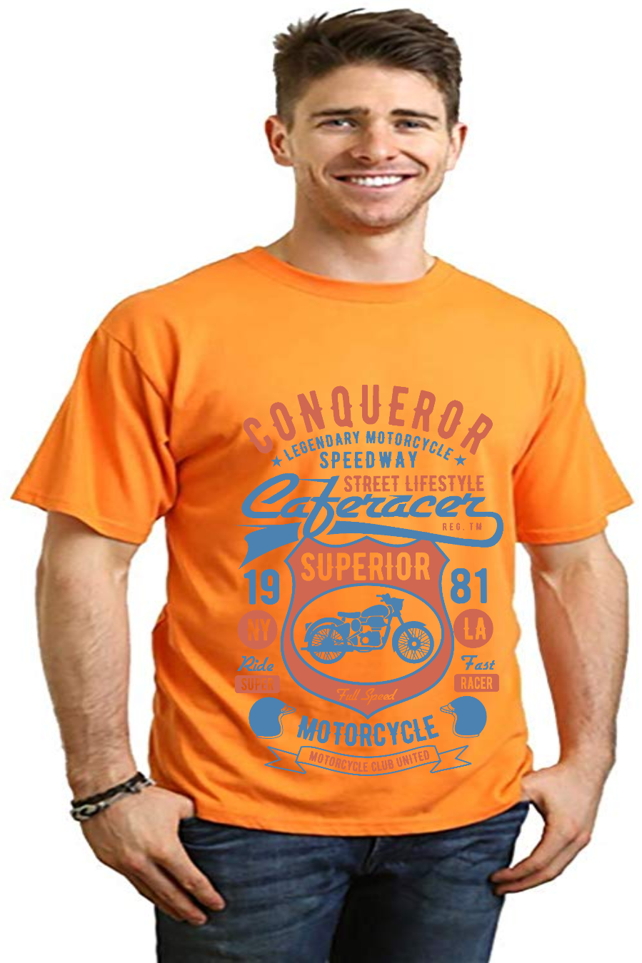 Conqueror Speedway men's orange graphic tee in bamboo viscose/organic cotton by Spun Bamboo on Tampa Home & Garden Store