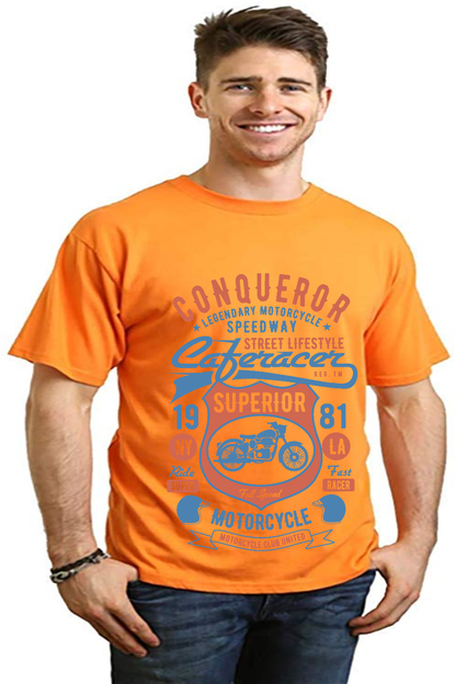 Conqueror Speedway men's orange graphic tee in bamboo viscose/organic cotton by Spun Bamboo on Tampa Home & Garden Store