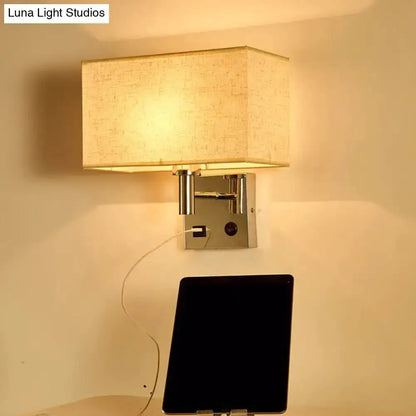 Beige Fabric Wall Lamp with USB Port for Bedroom