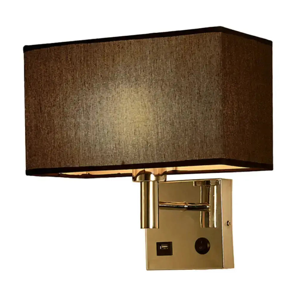 Beige Fabric Wall Lamp with USB Port for Bedroom