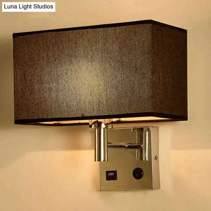 Beige Fabric Wall Lamp with USB Port for Bedroom