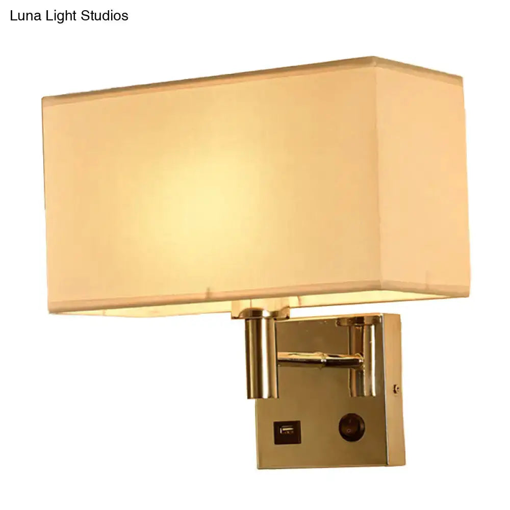 Beige Fabric Wall Lamp with USB Port for Bedroom