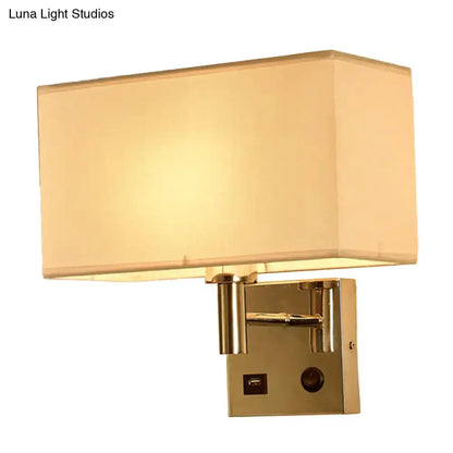 Beige Fabric Wall Lamp with USB Port for Bedroom
