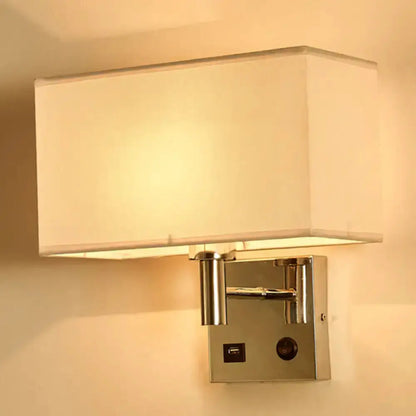Beige Fabric Wall Lamp with USB Port for Bedroom