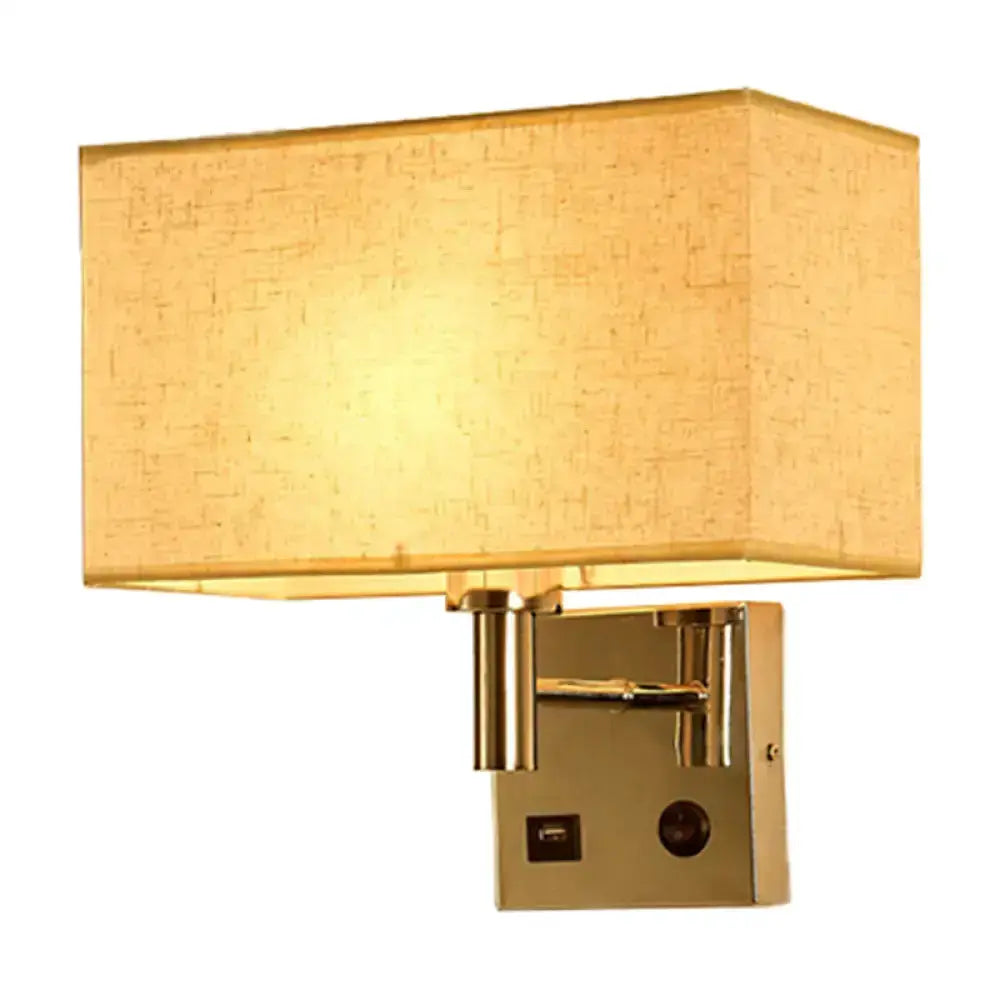 Beige Fabric Wall Lamp with USB Port for Bedroom