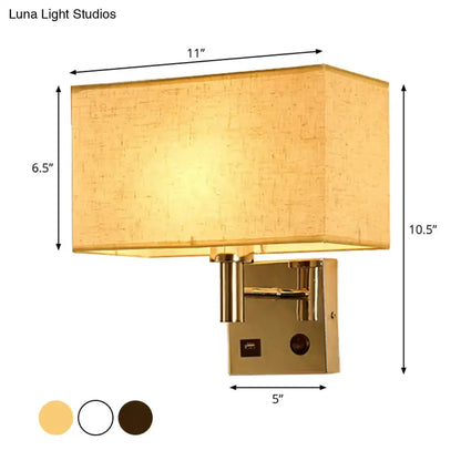 Beige Fabric Wall Lamp with USB Port for Bedroom