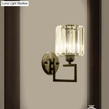 Black brass crystal sconce wall light with a square crystal shade and metal backplate on Tampa Home & Garden Store