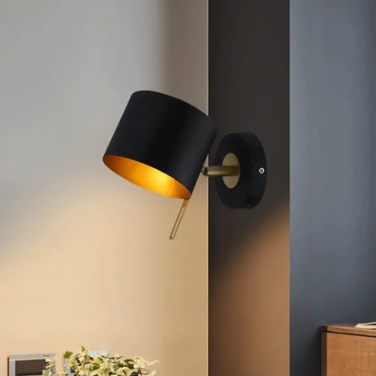 Black Gold Drum Sconce by Decorbites, wall-mounted black drum lamp with gold interior on Tampa Home & Garden Store