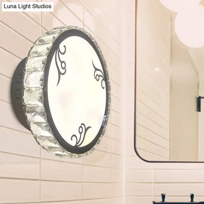 Black circular crystal sconce by Decorbites with faceted crystal rim wall light on Tampa Home & Garden Store