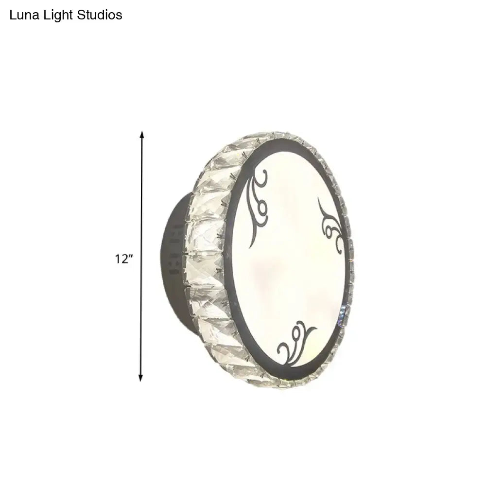 Decorbites black circular crystal sconce, 12-inch wall light with crystal rim and frame on Tampa Home & Garden Store