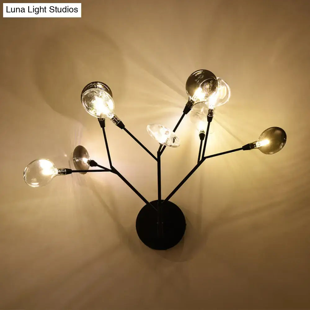 Black Branching Wall Lamp by Decorbites with glass bulbs and metal arms, warm glow on Tampa Home & Garden Store
